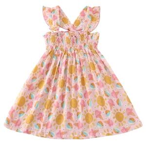 Sunny Ice Cream Muslin Cross-back Ruffle Dress